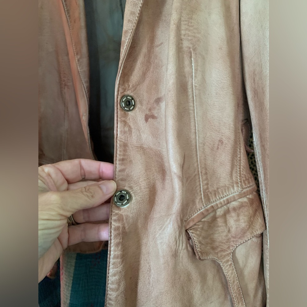 One of a kind Hand Distressed Blur Leather Jackrt - Picture 3 of 10